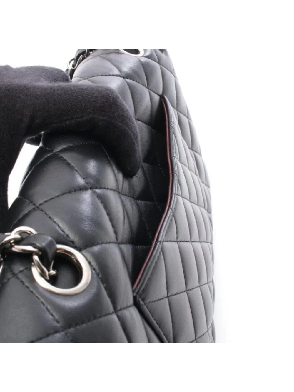 Chanel Shoulder Bag Quilted Double Flap Black Lambskin Chain